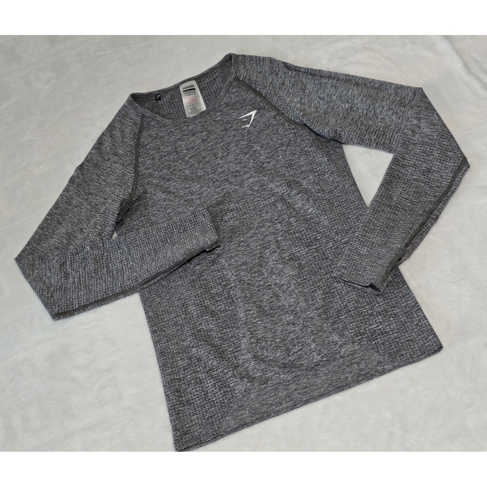 Gymshark Womens Large Marled Gray Vital Seamless long sleeve contoured mesh